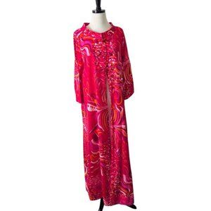 Vintage 60s 70s Hollywood Dress Robe L-XL Psychedelic Nightgown Groovy Boho Chic